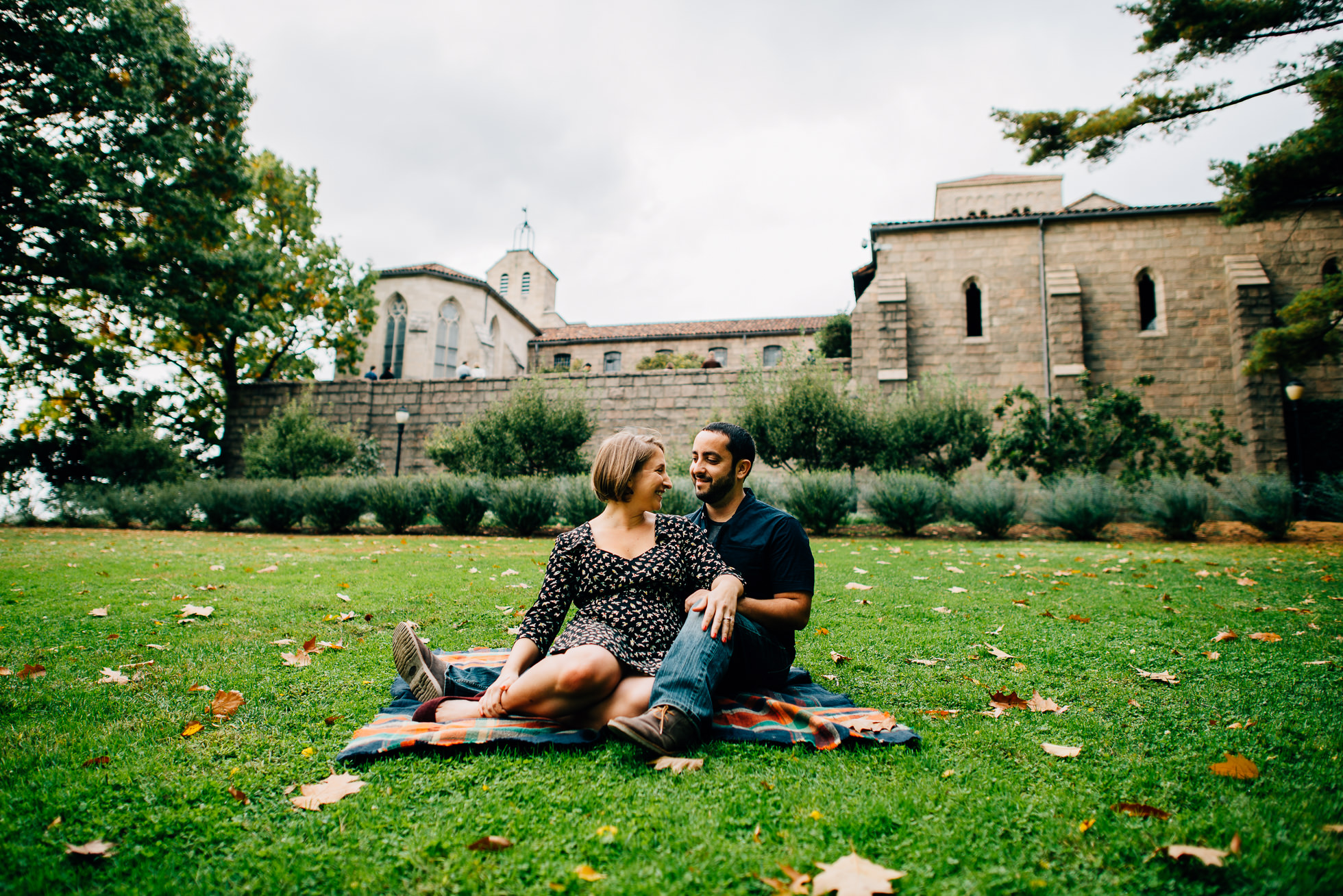 engagement photos on lawn