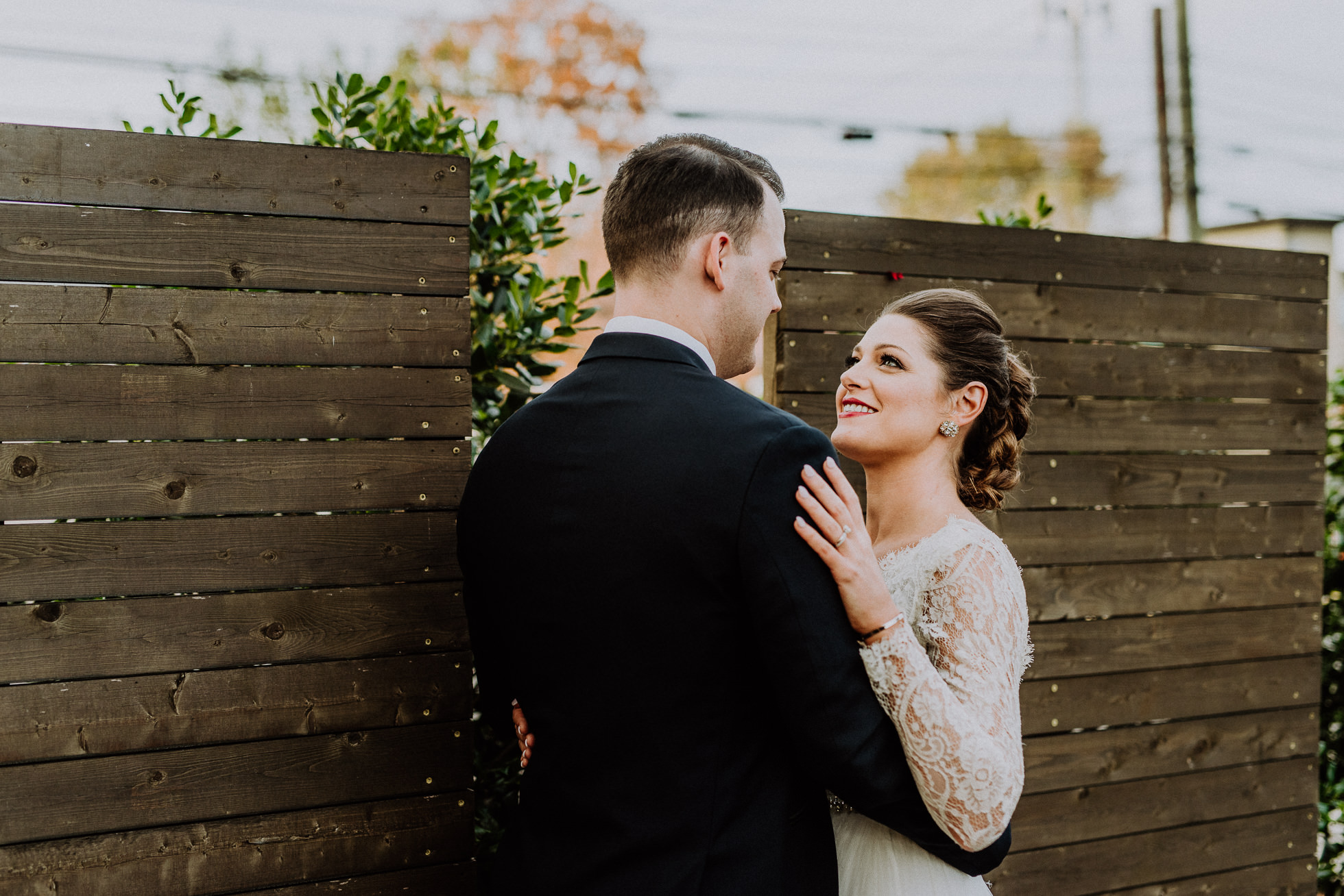 bride looking at groom outside of the cordelle nashville