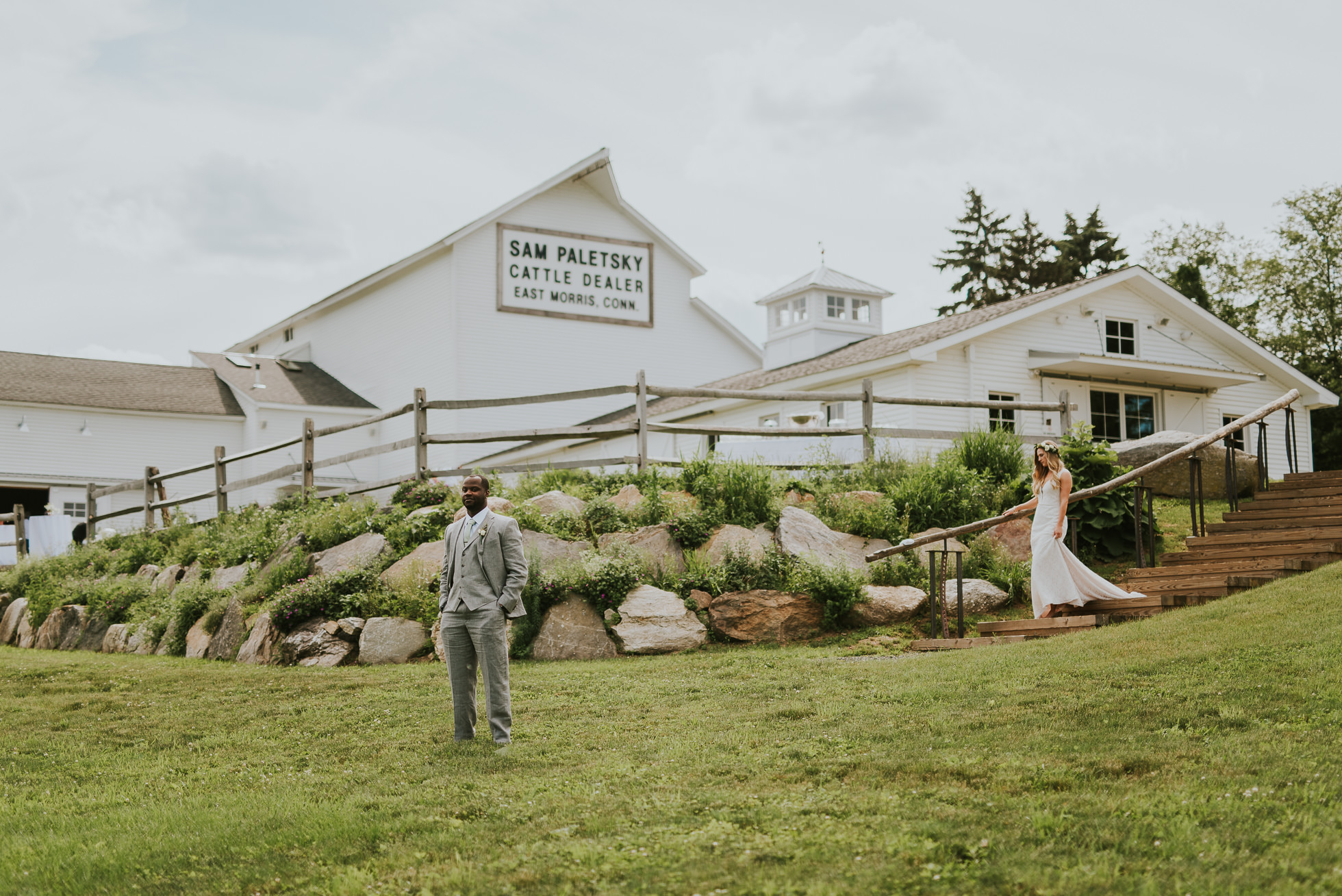 bride and groom first look South Farms wedding photographed by Traverse the Tides