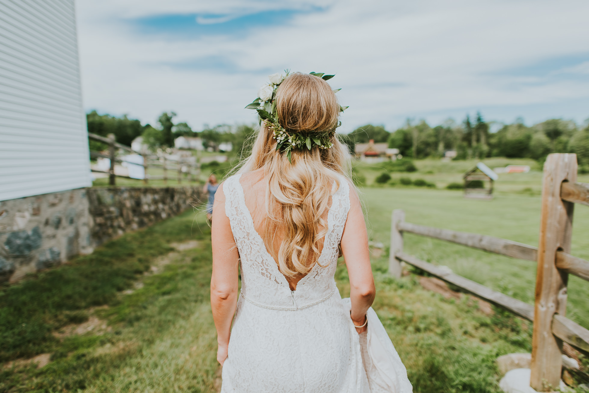 flower crown on bride photographed by Traverse the Tides