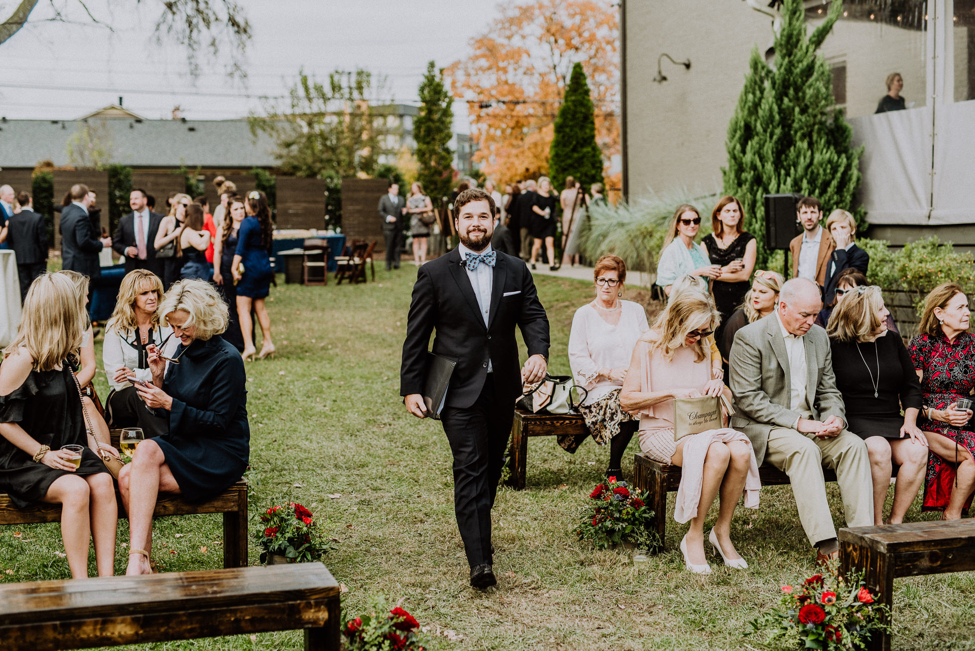 officiant walking out to ceremony at the cordelle nashville wedding