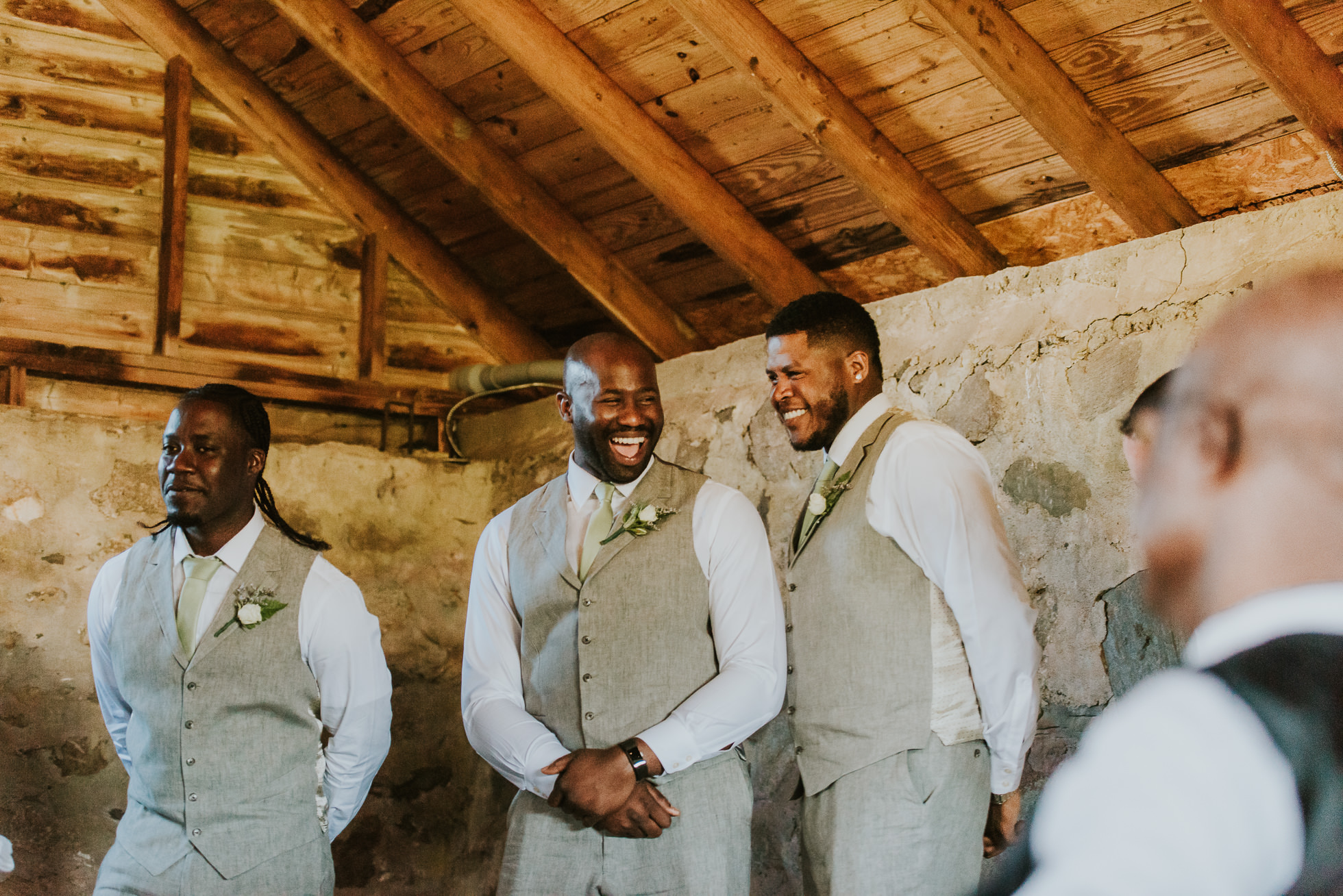 groomsmen suits rustic wedding photographed by Traverse the Tides