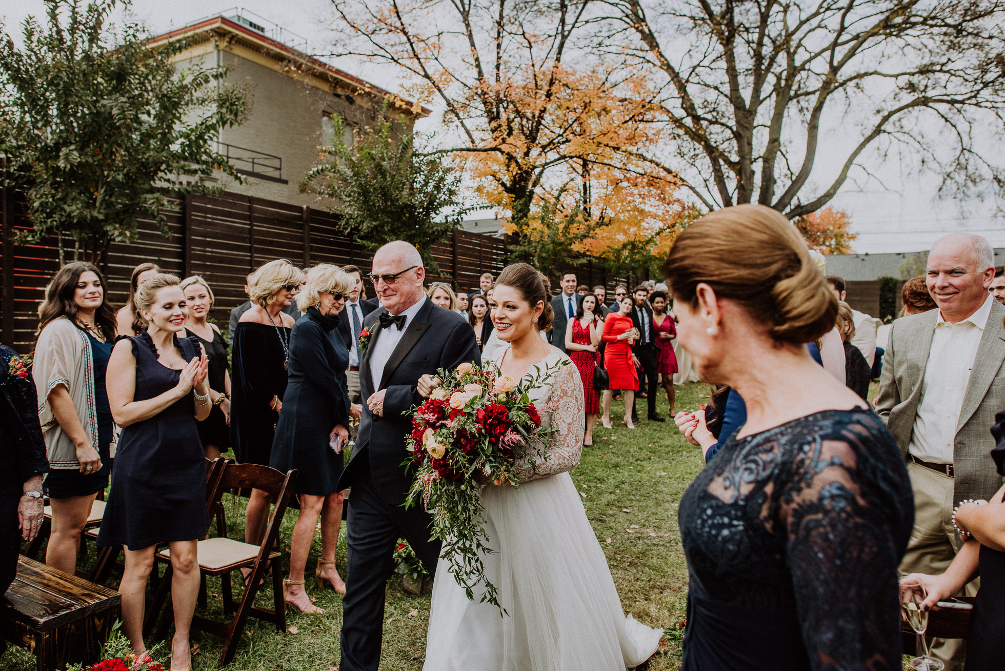 bride and father walking down aisle outdoor wedding ceremony at the cordelle nashville