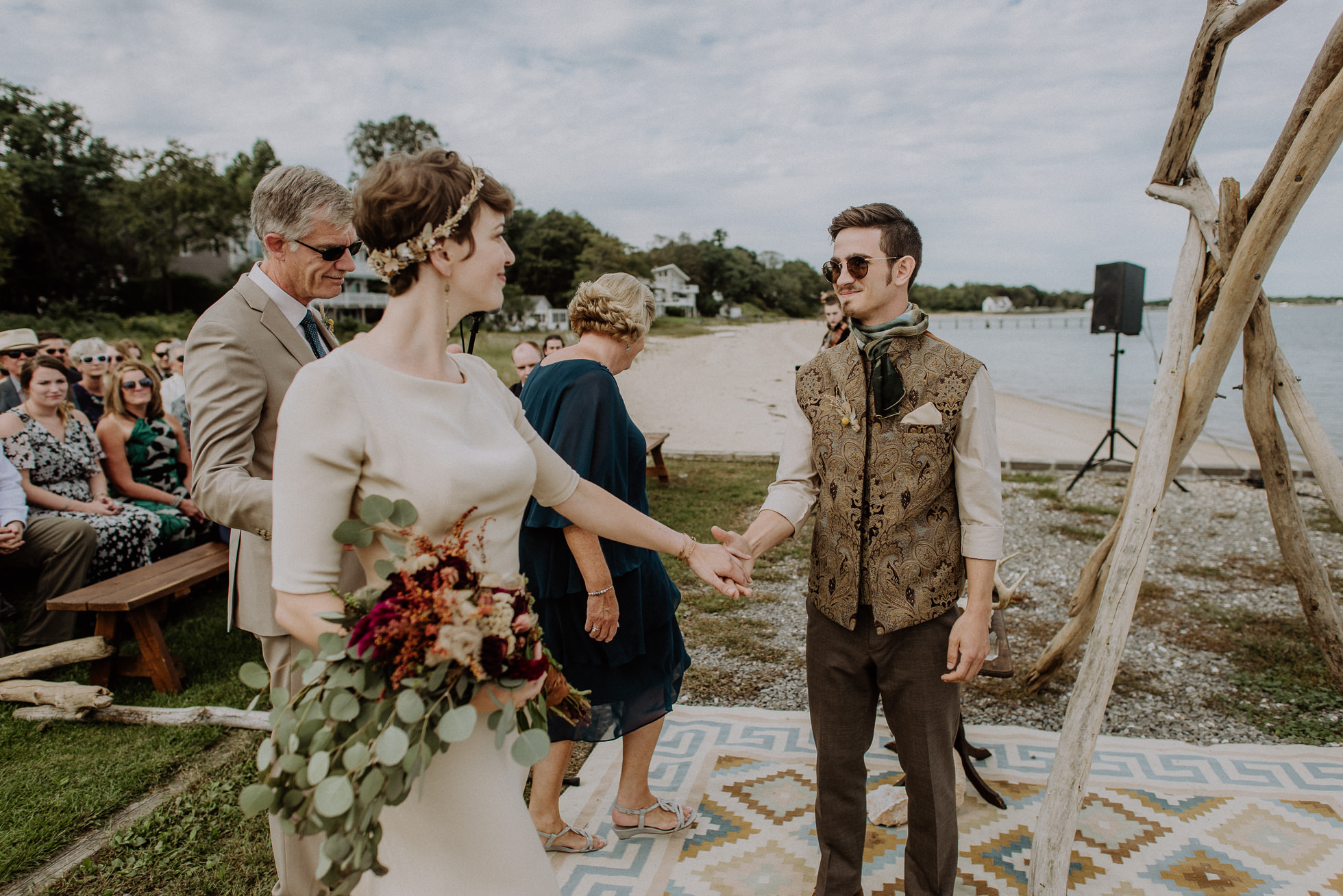 bride and groom at altar