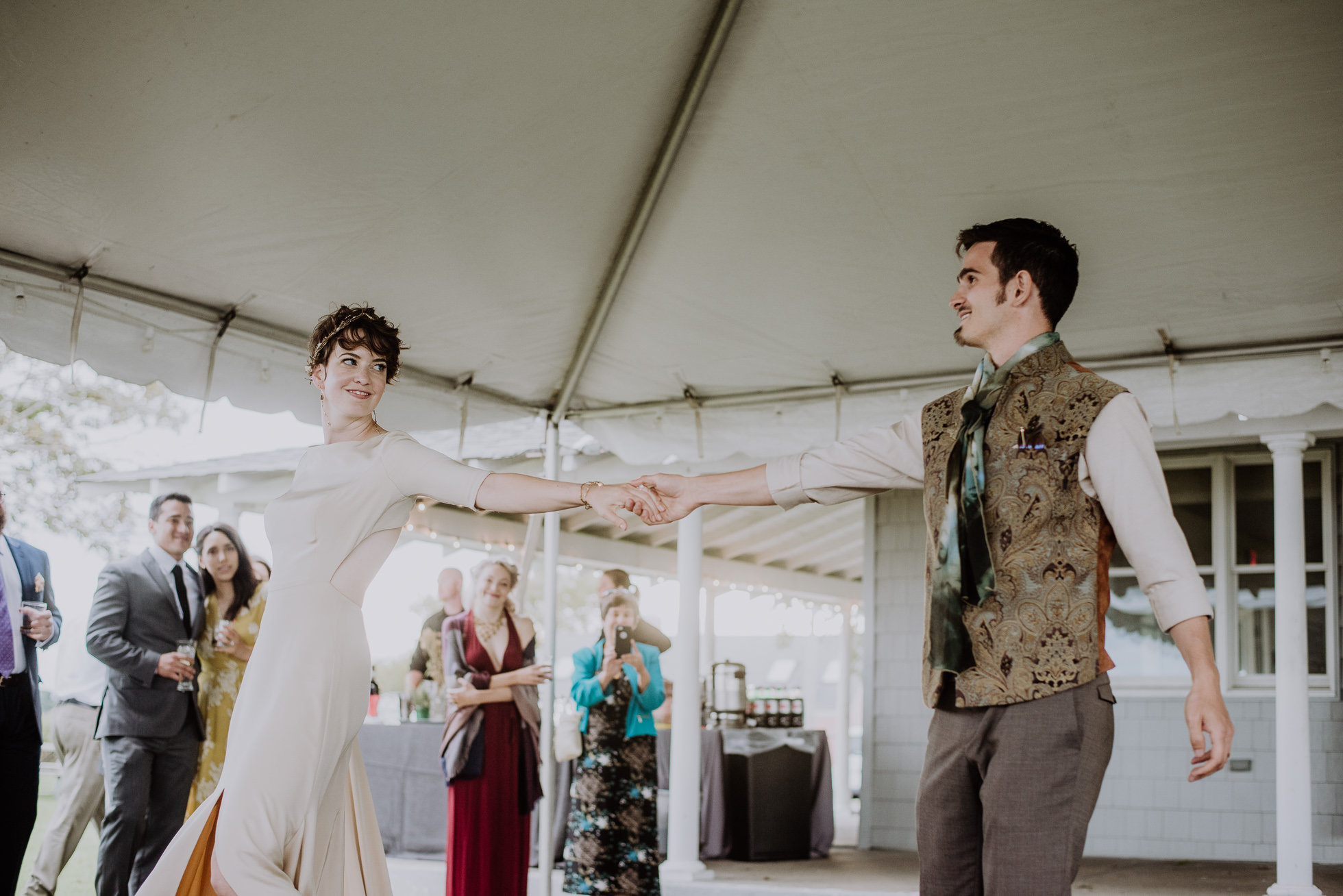 bride and groom dancing