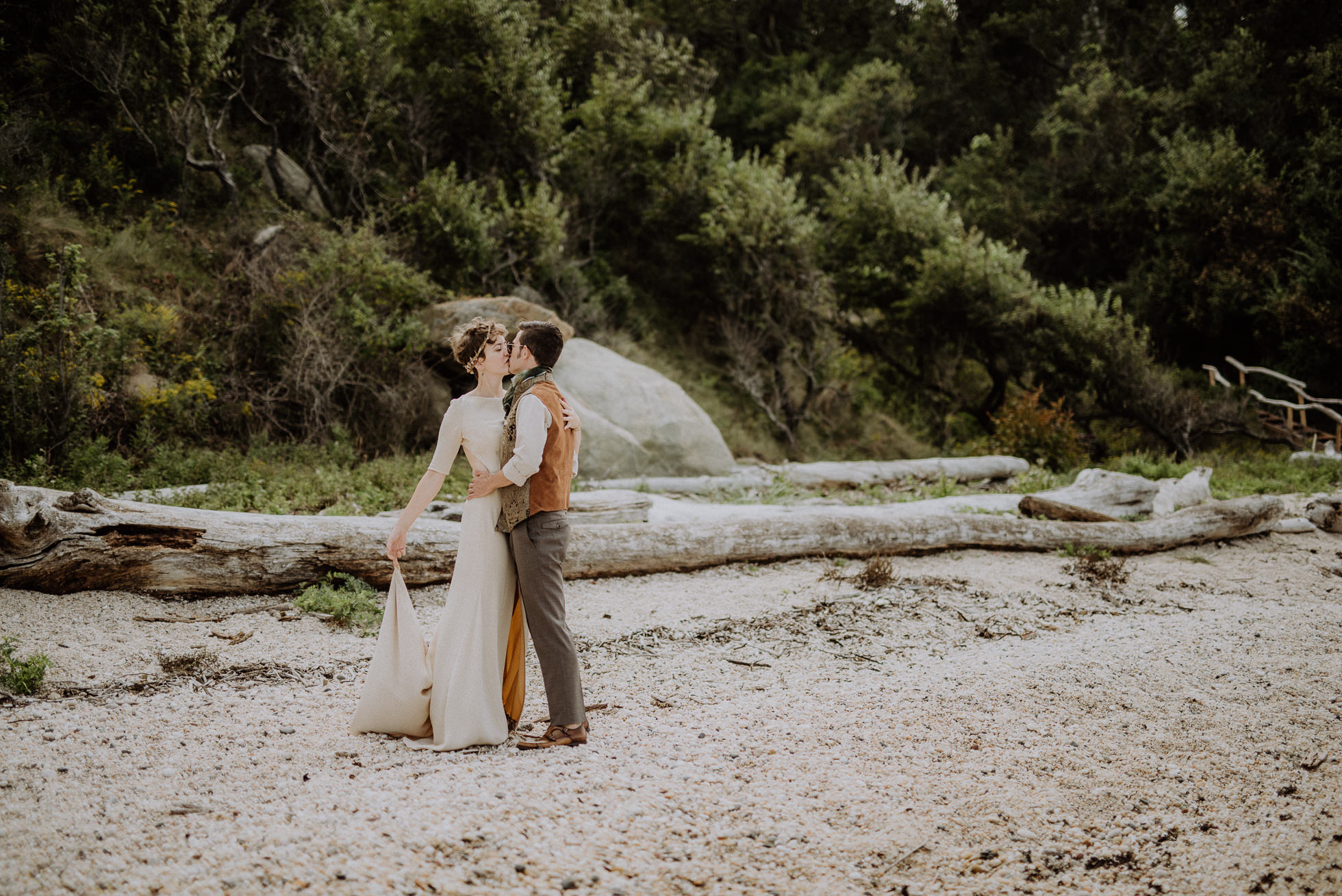 bride and groom kissing