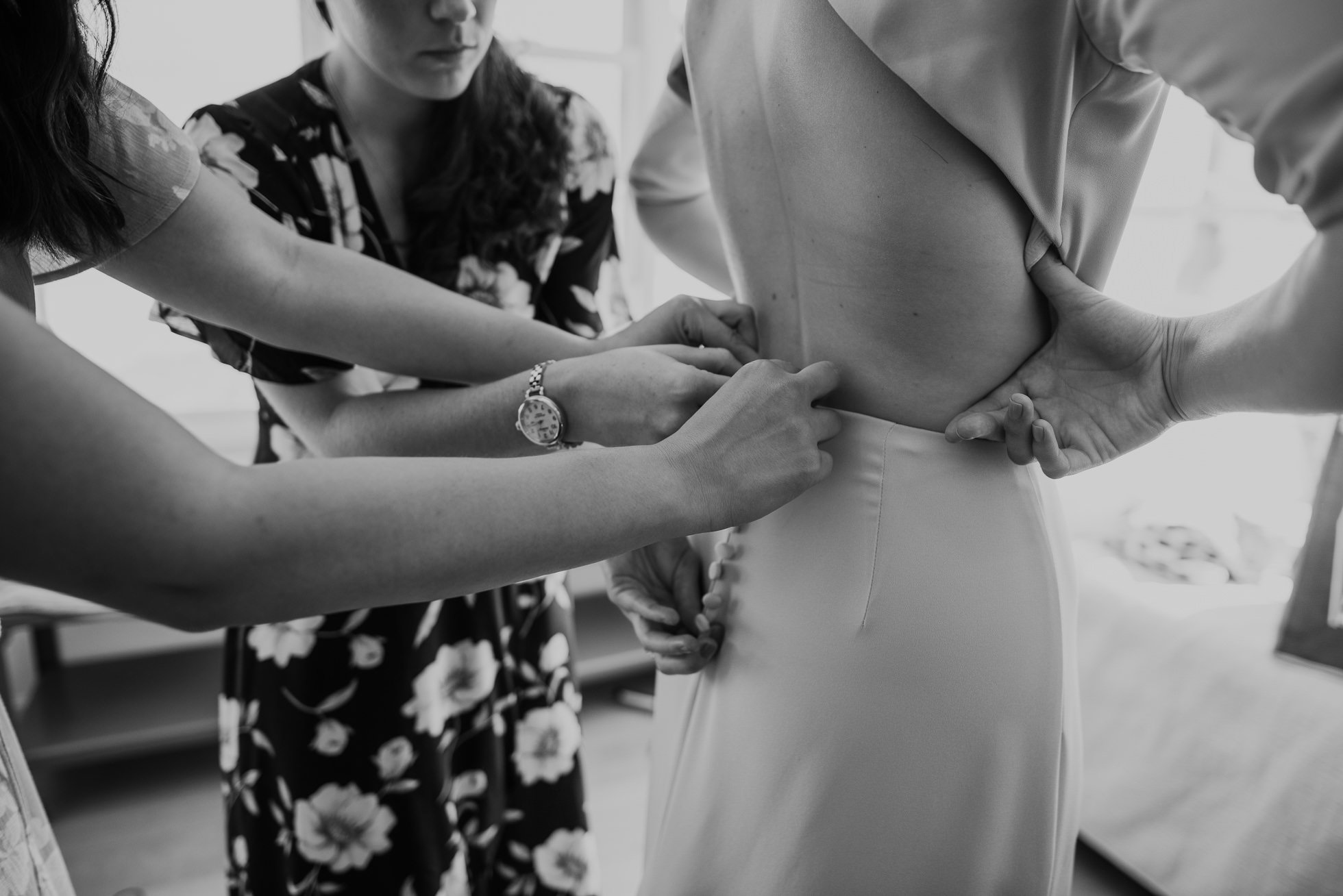 bride getting dressed