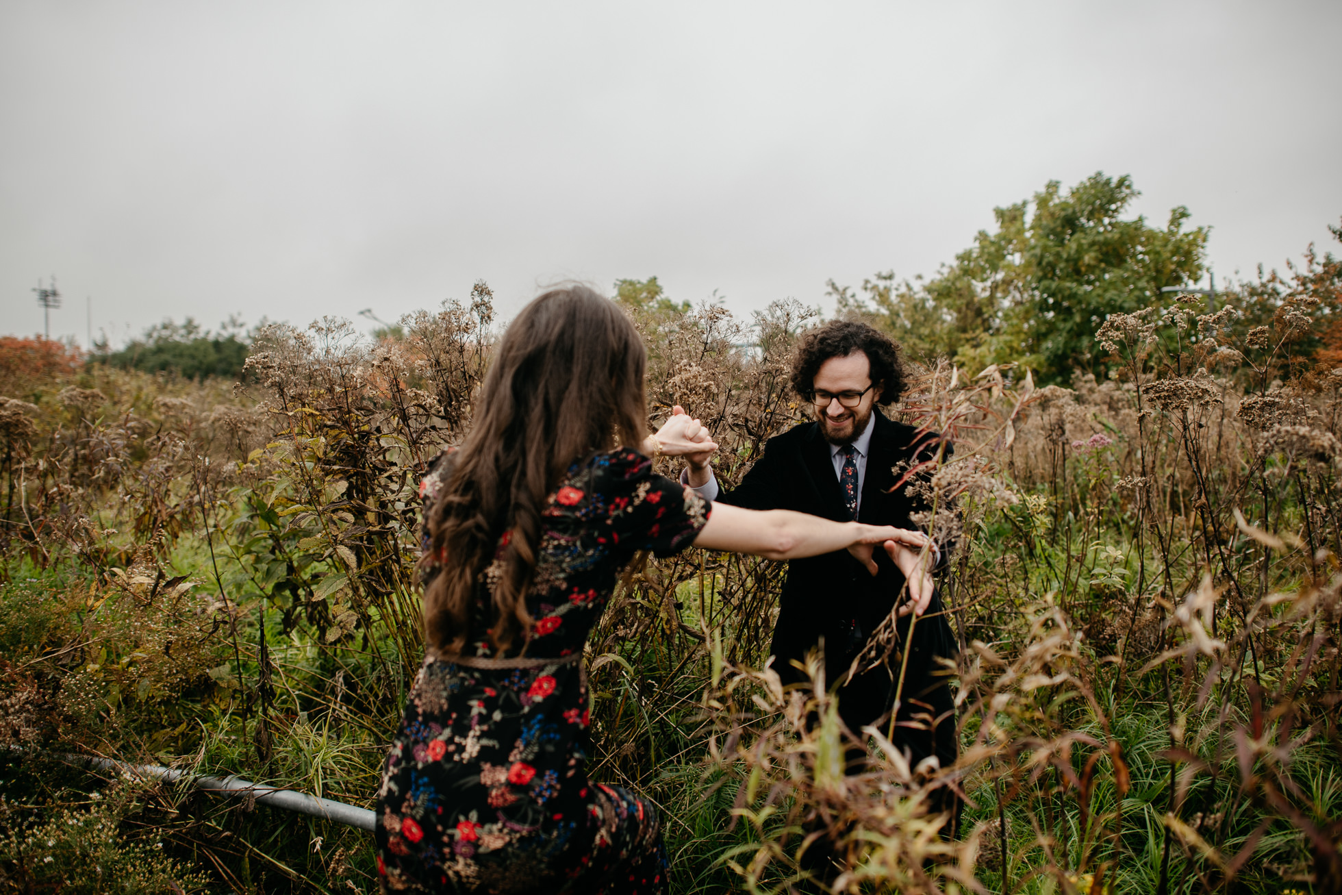 engagement photos in flower field