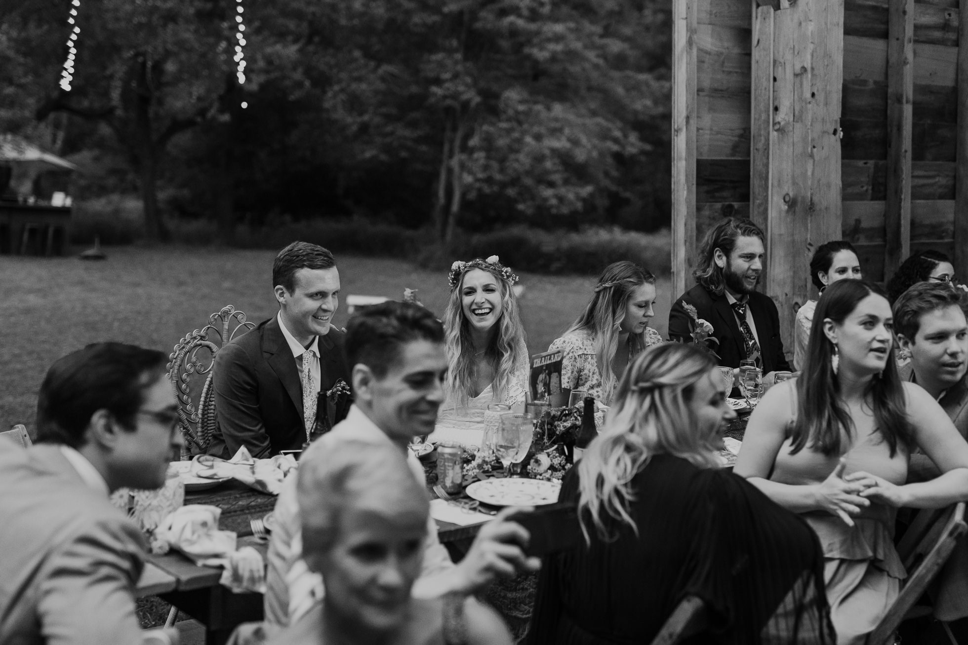 laughing bride and groom