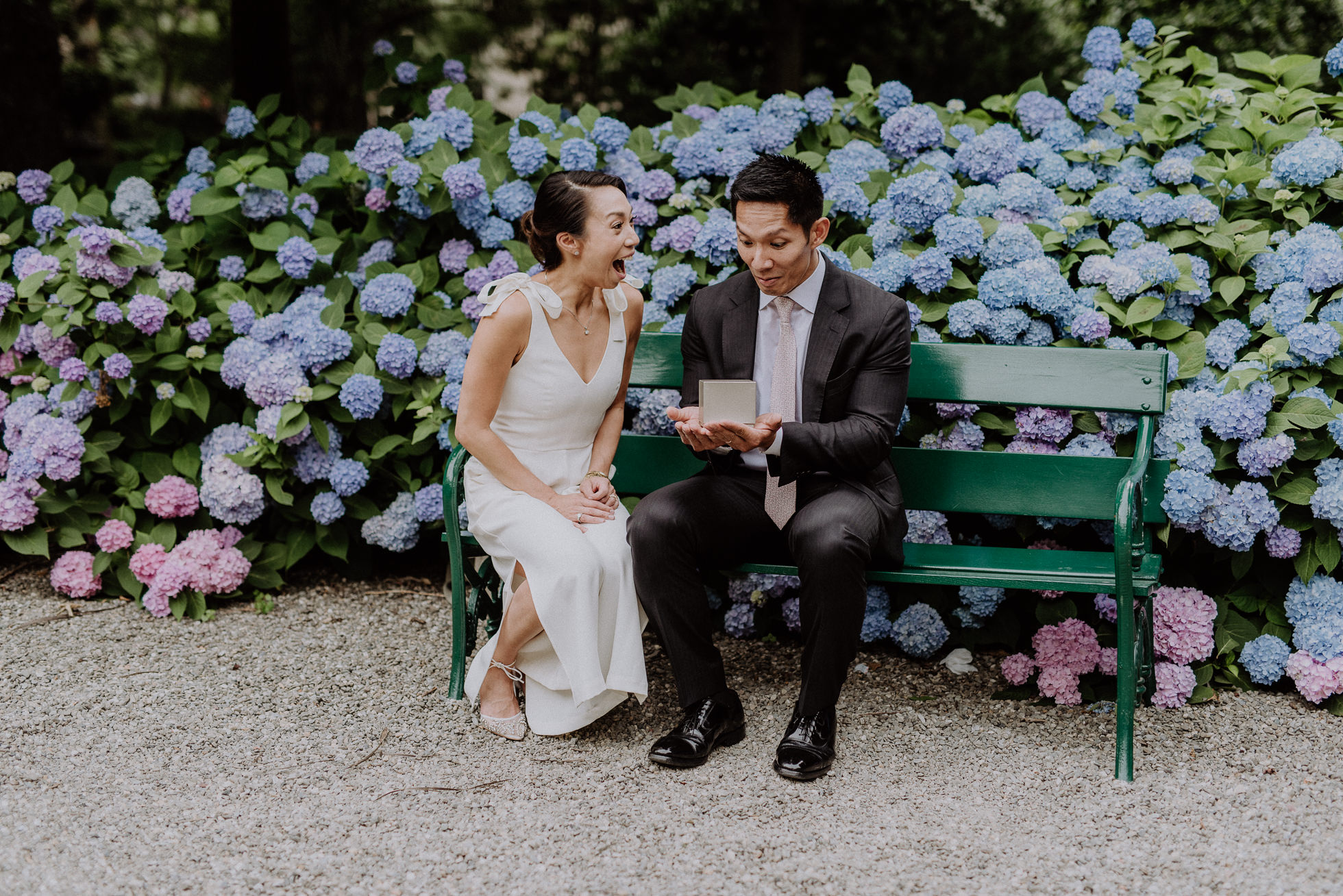 park bench engagement photos