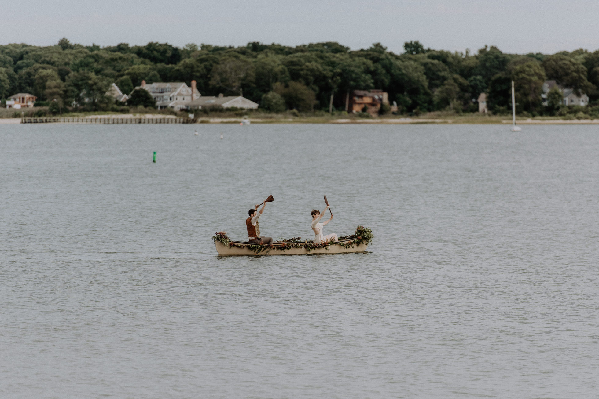 wedding canoe on the water