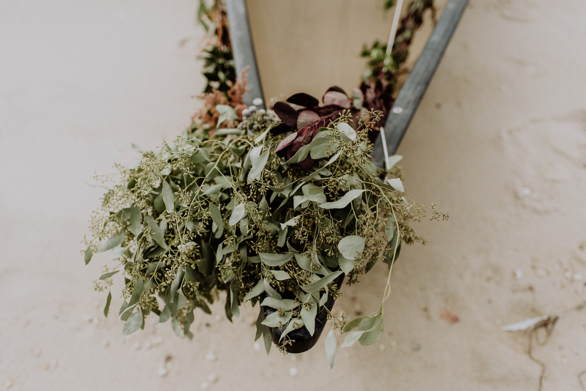 wedding canoe with flowers