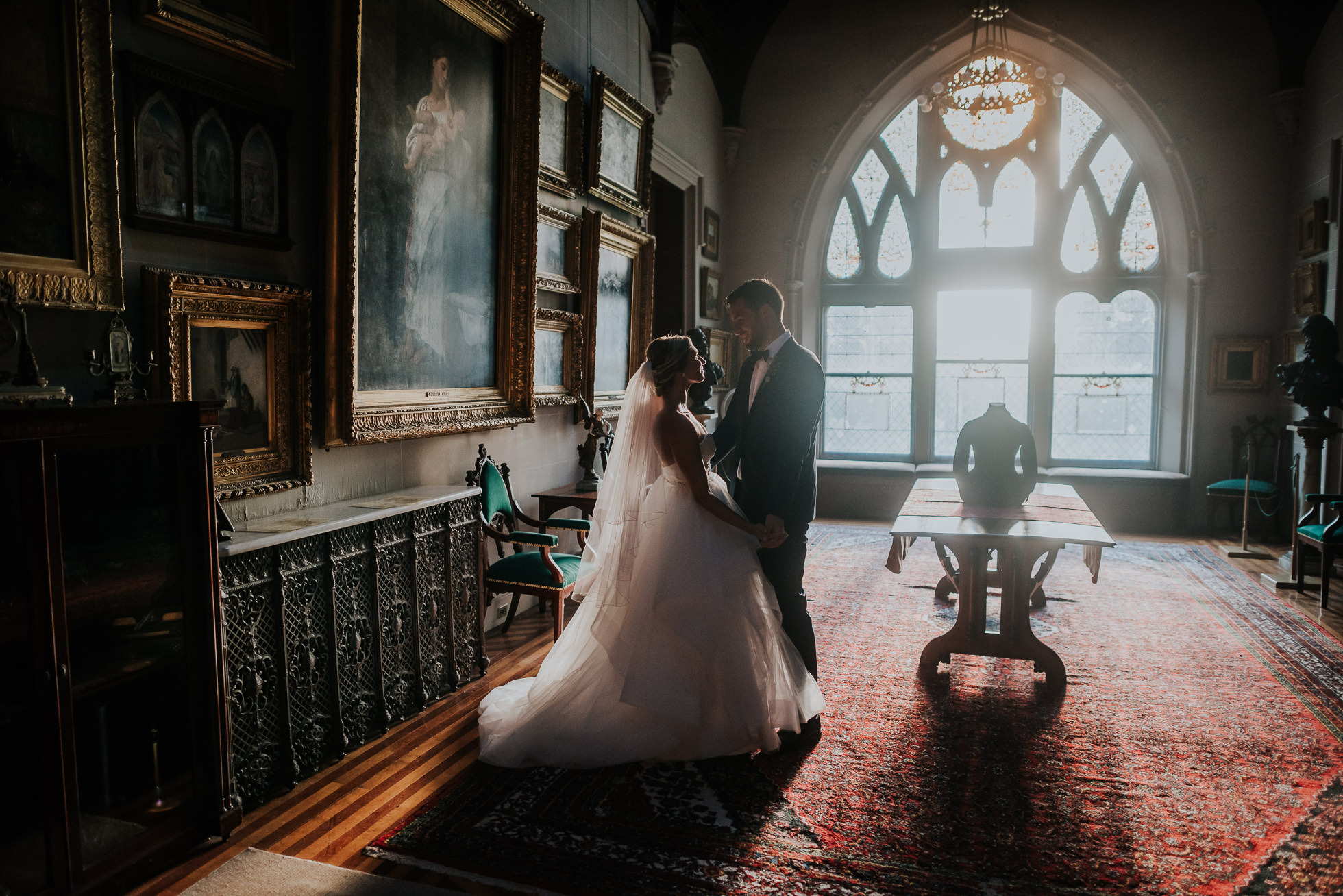 bride and groom inside mansion at lyndhurst castle photographed by traverse the tides-4