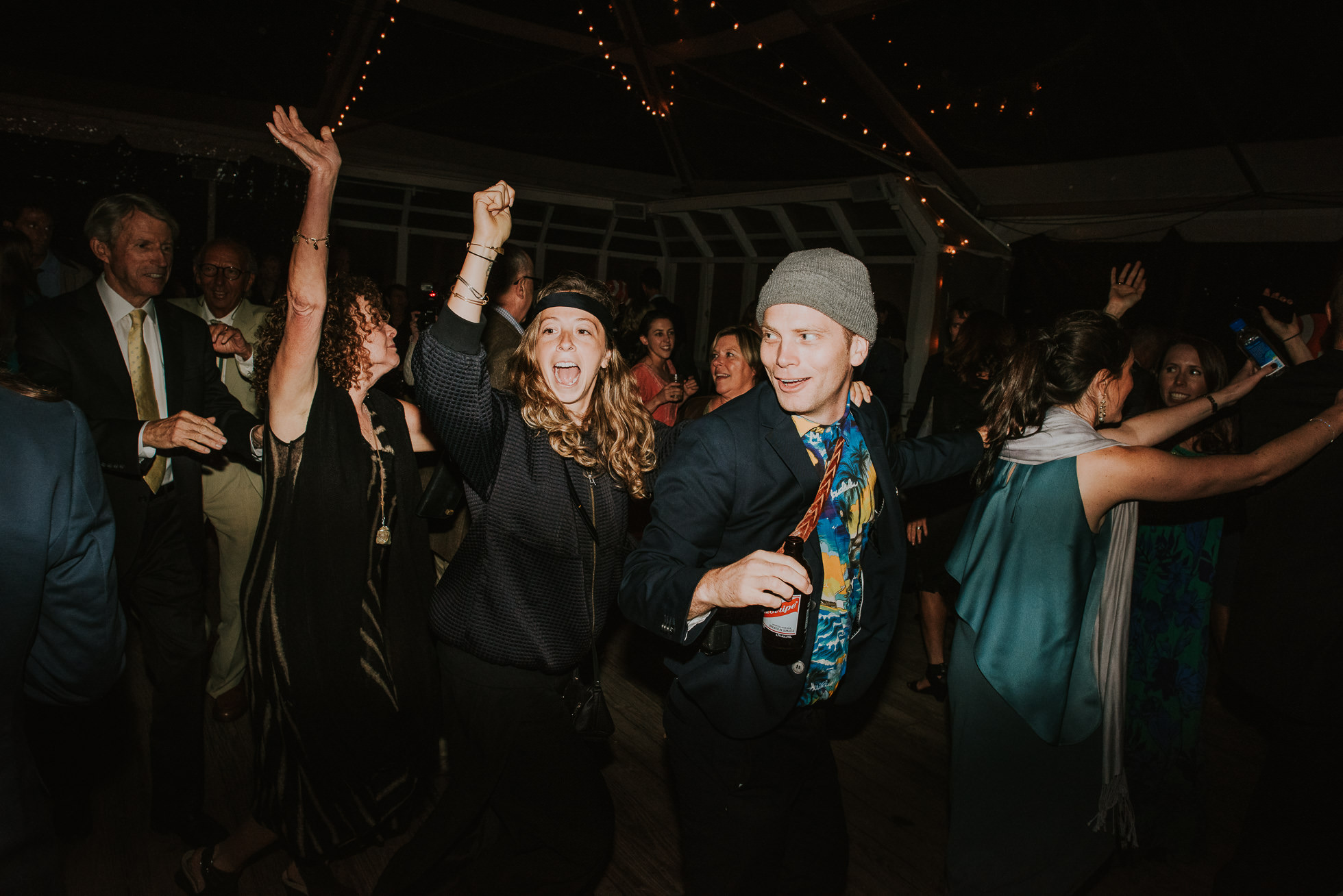 conga line wedding reception Montauk wedding photographed by Traverse the Tides