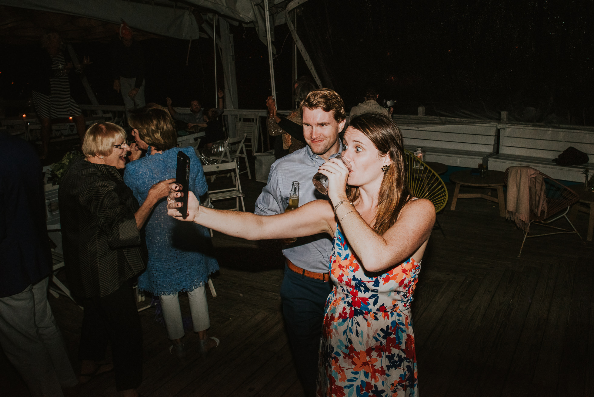 selfie at reception Montauk wedding photographed by Traverse the Tides