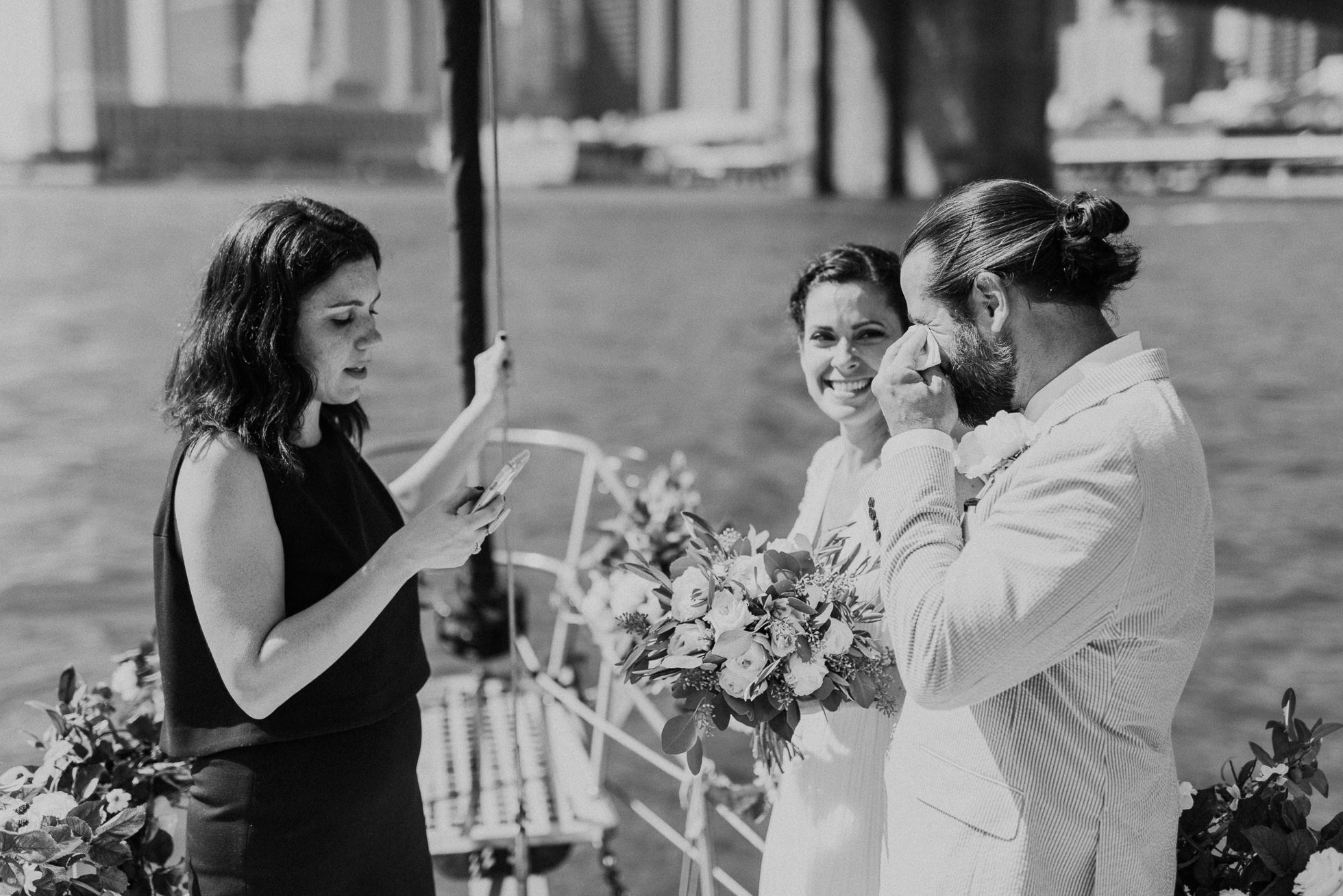 groom crying at wedding ceremony