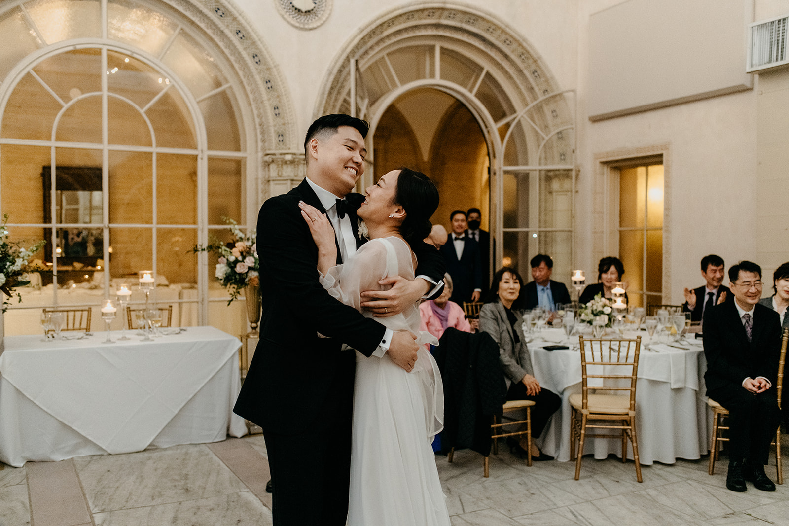 bride and groom dancing